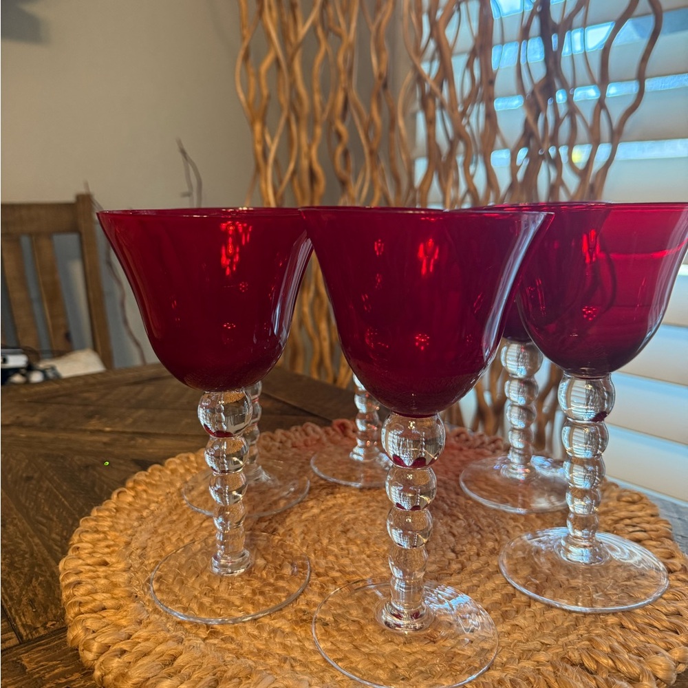 Elegant Red Glass Goblets Set of 6